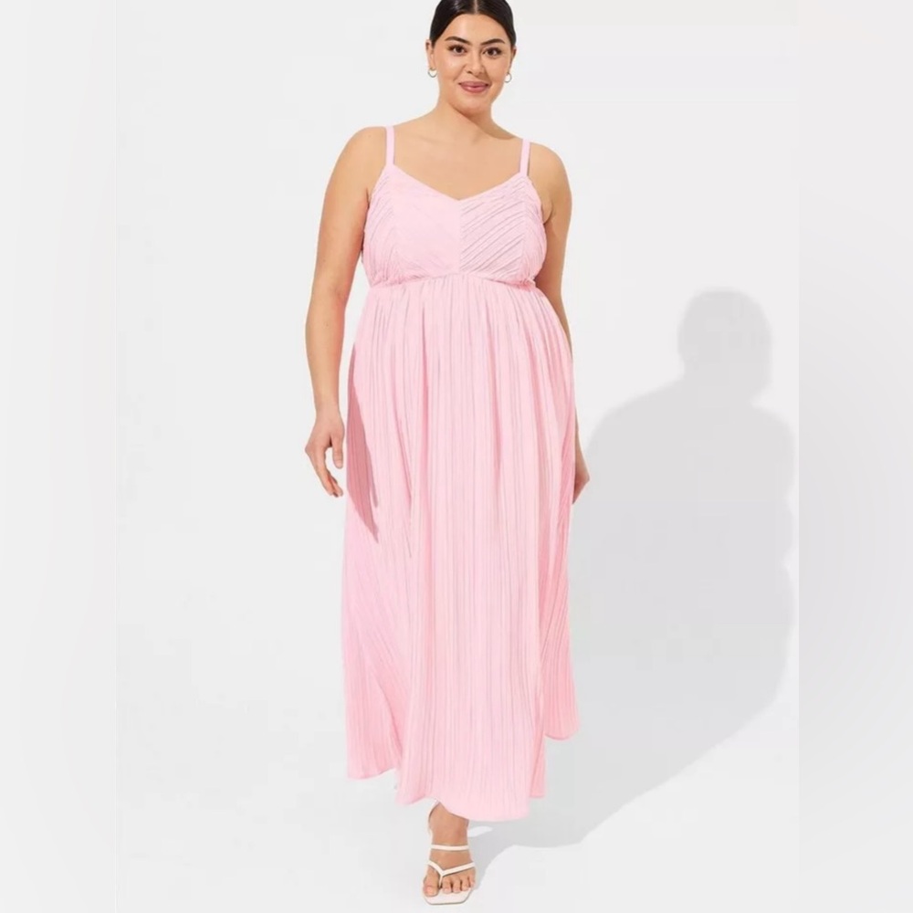 Torrid Pink Maxi Plisse Pleated Dress